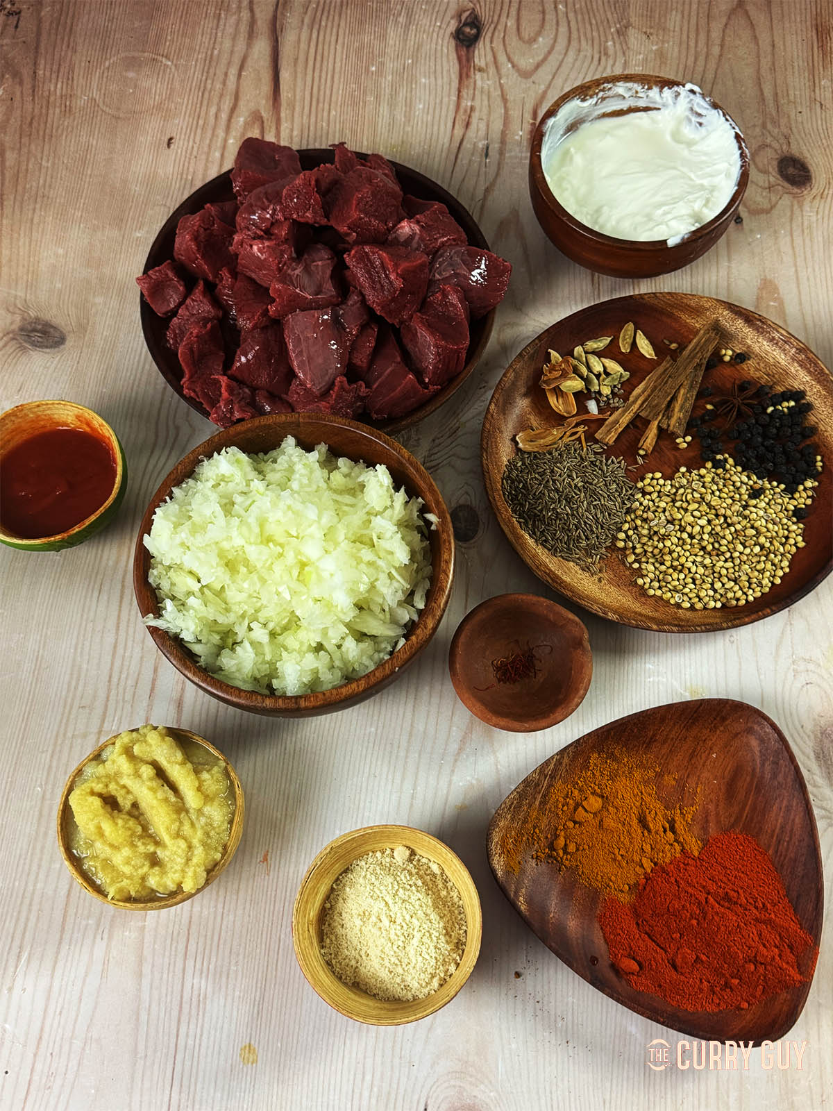 The ingredients for the recipe laid out on a counter top.