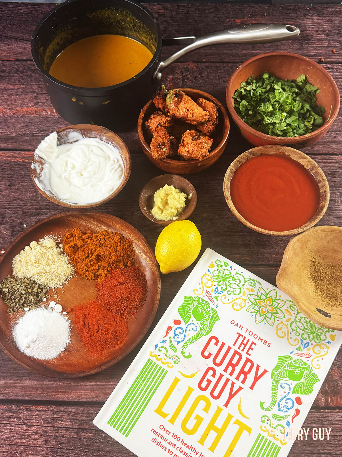 The ingredients for the recipe laid out on a counter top.