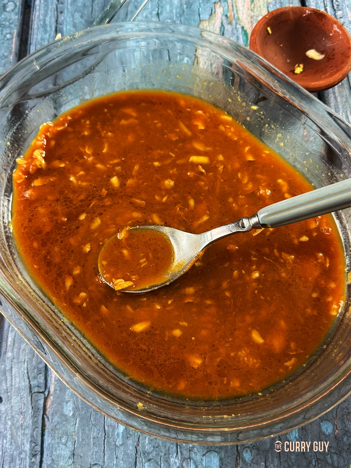 the marinade ingredients whisked together in a bowl. 