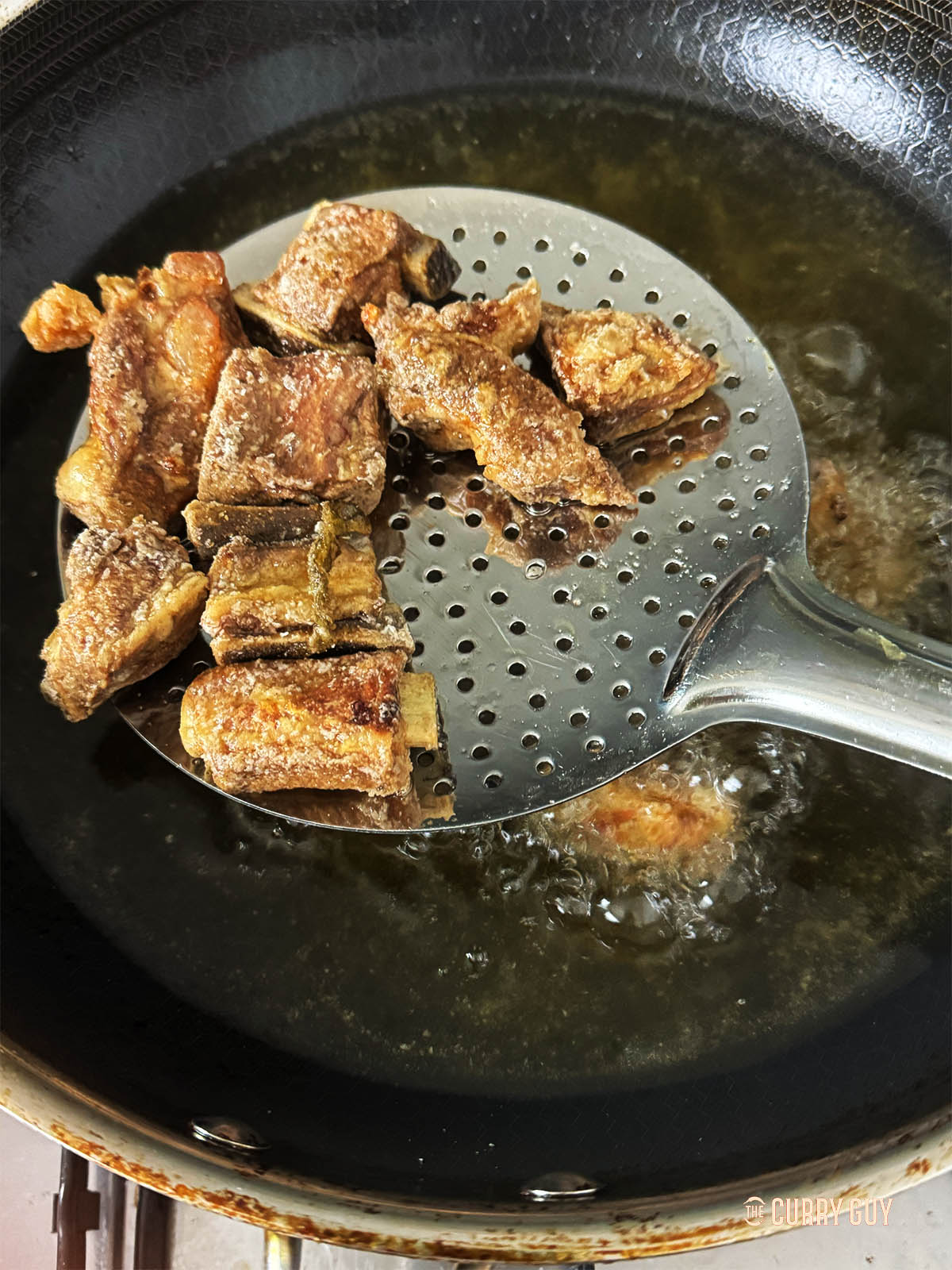 The fried ribs crispy right out of the oil. 