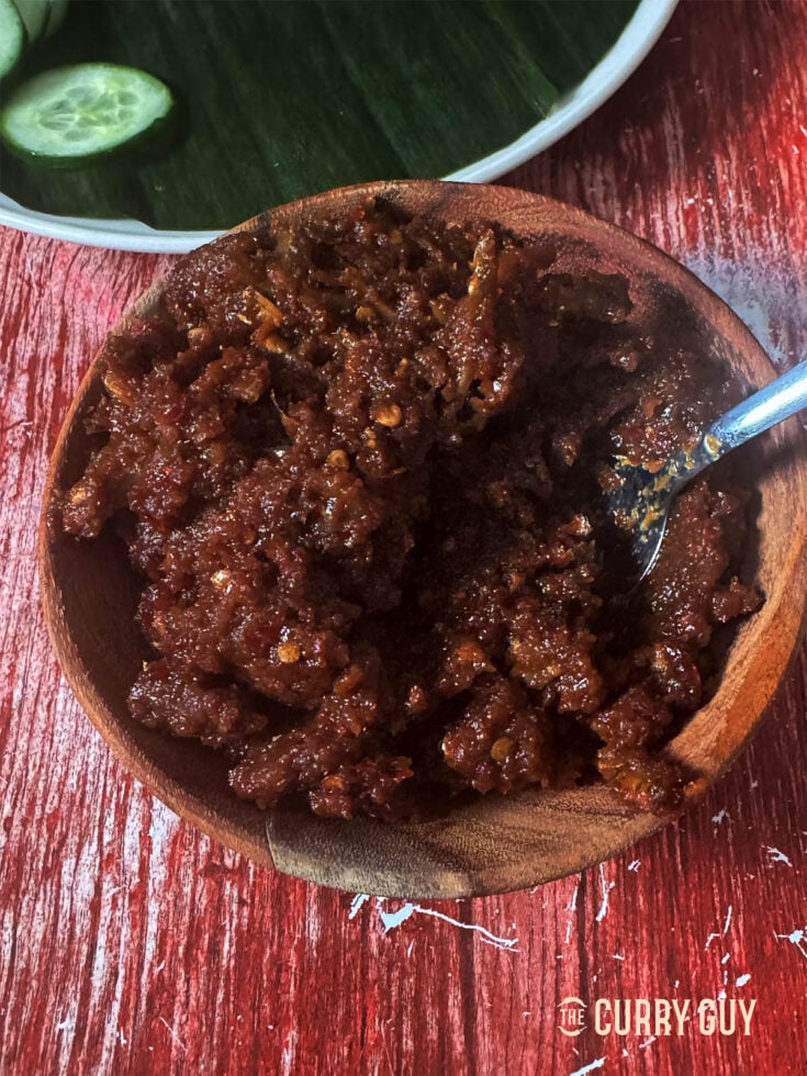 Nasi lemak sambal in a serving bowl.