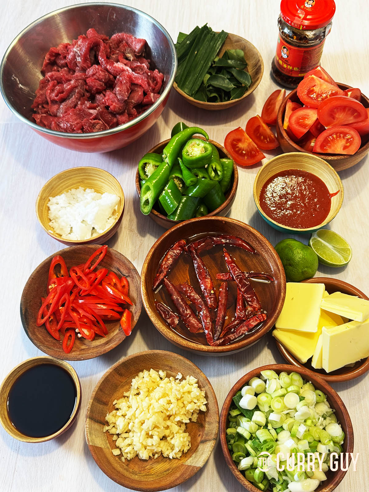 The ingredients for the recipe laid out on a countertop.