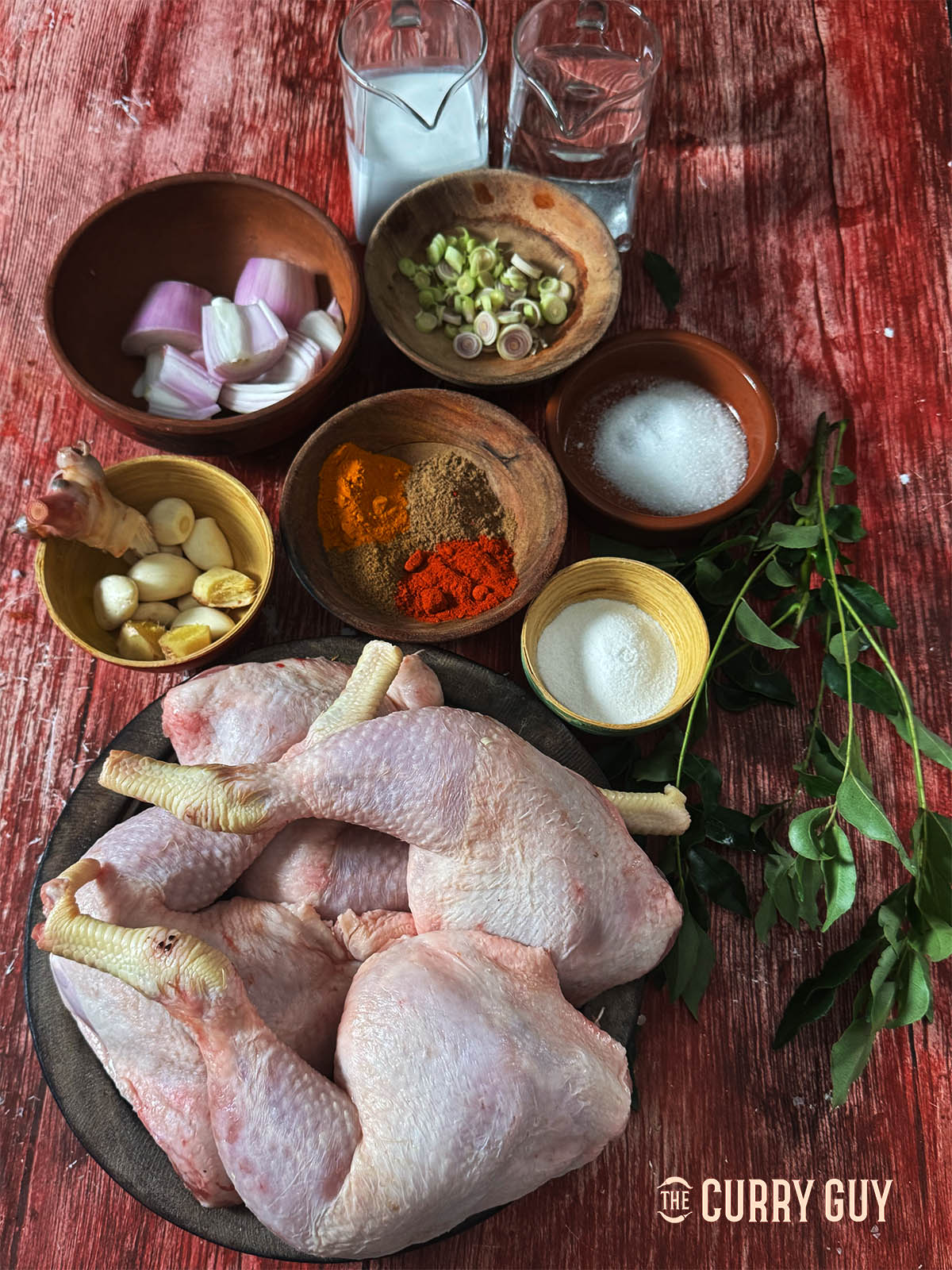 The ingredients for the recipe laid out on a countertop ready to cook.
