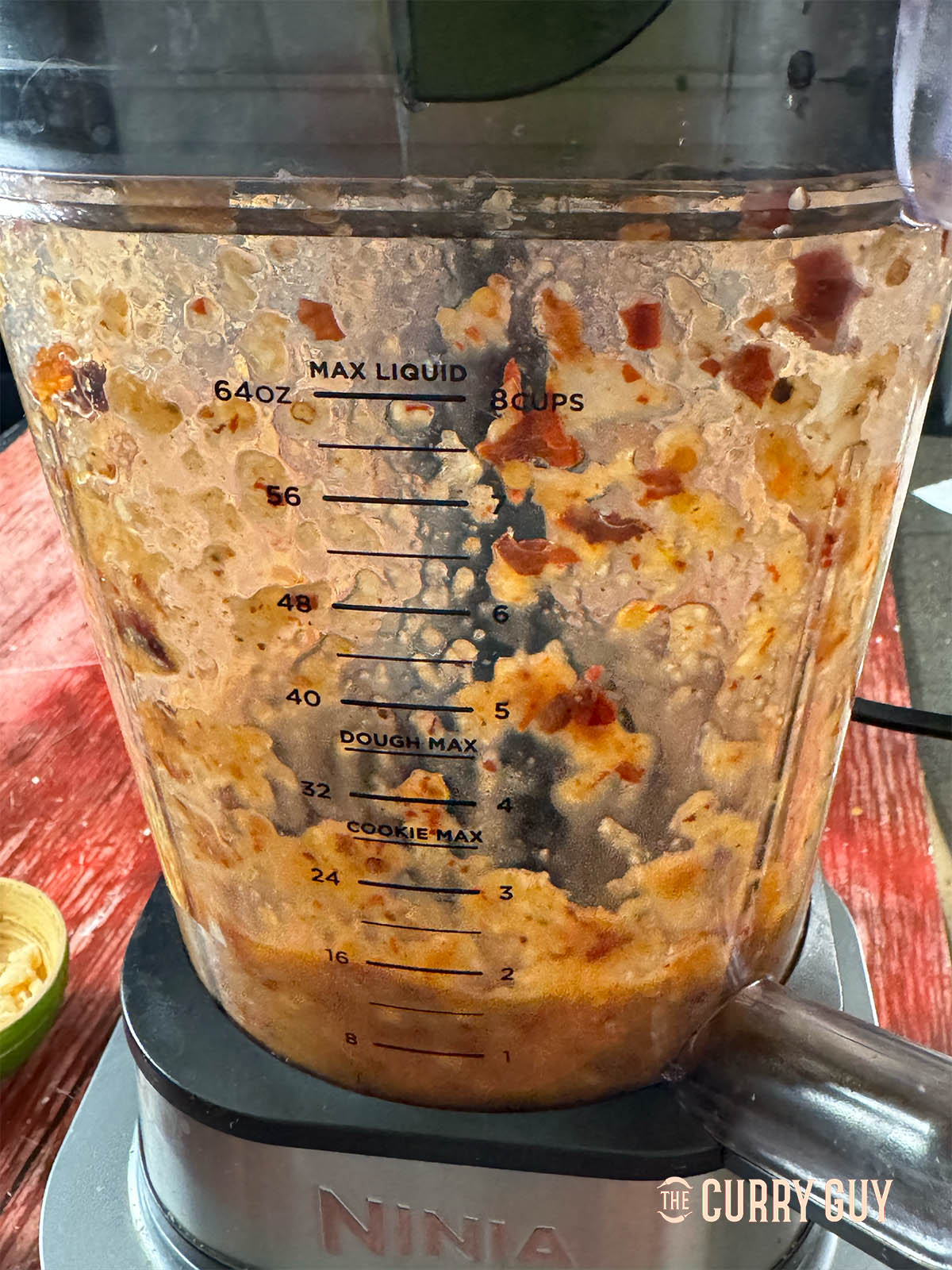 Blending the marinade ingredients.