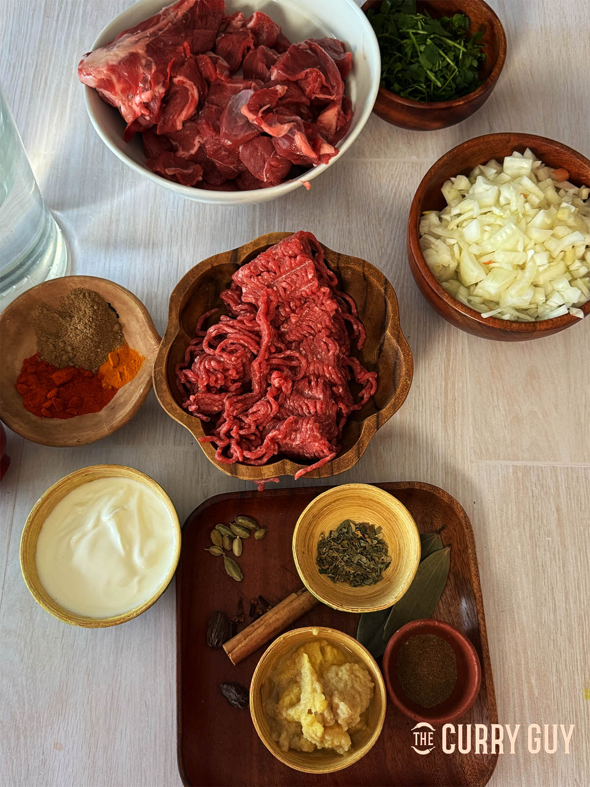 The ingredients for the recipe laid out on a counter top.