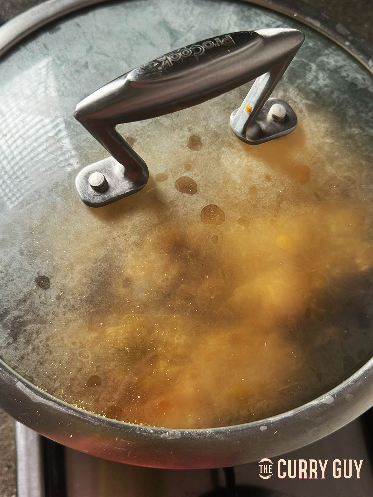 Covering the curry to simmer gently.