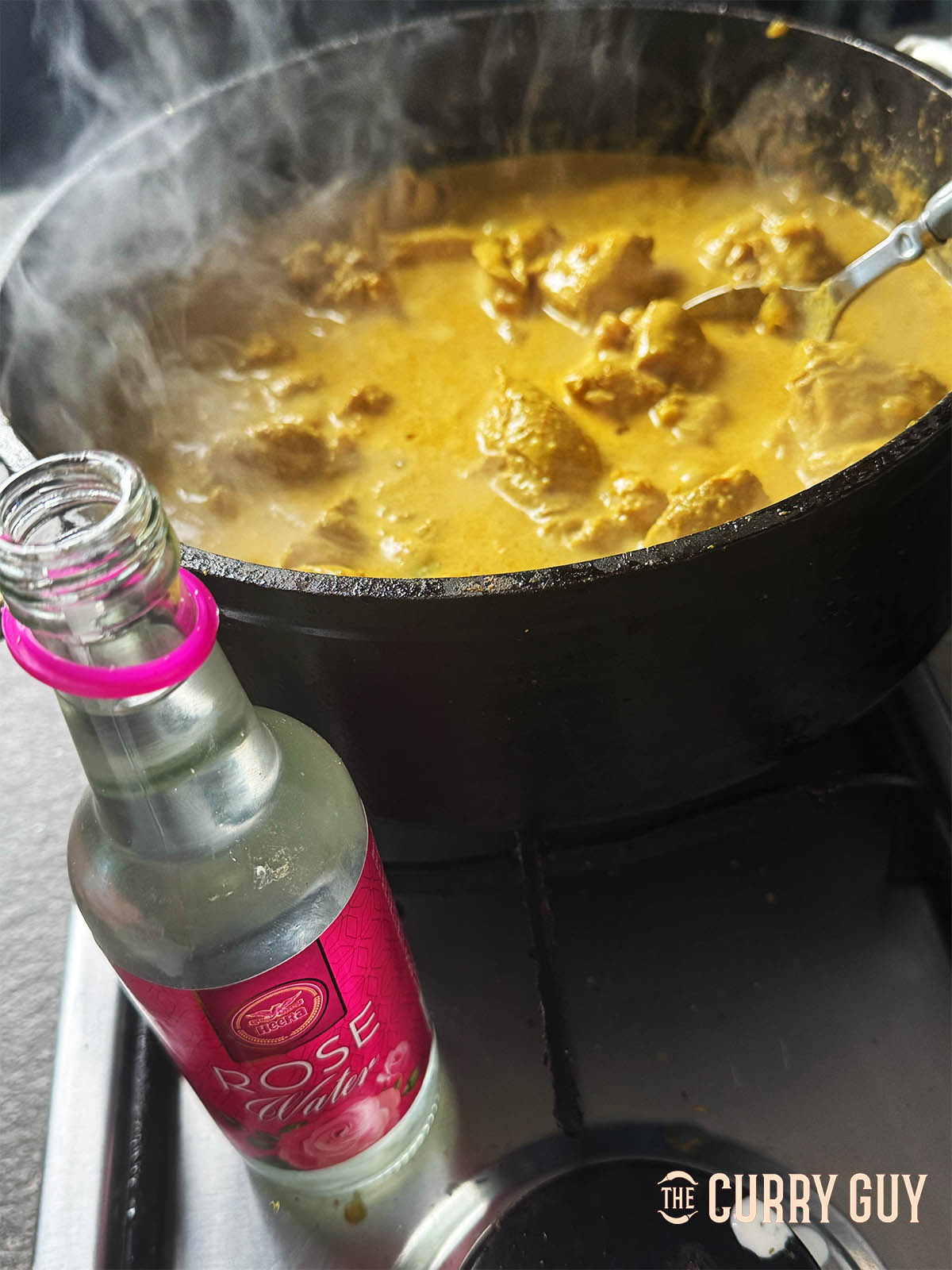 Rose water ready to add to the curry