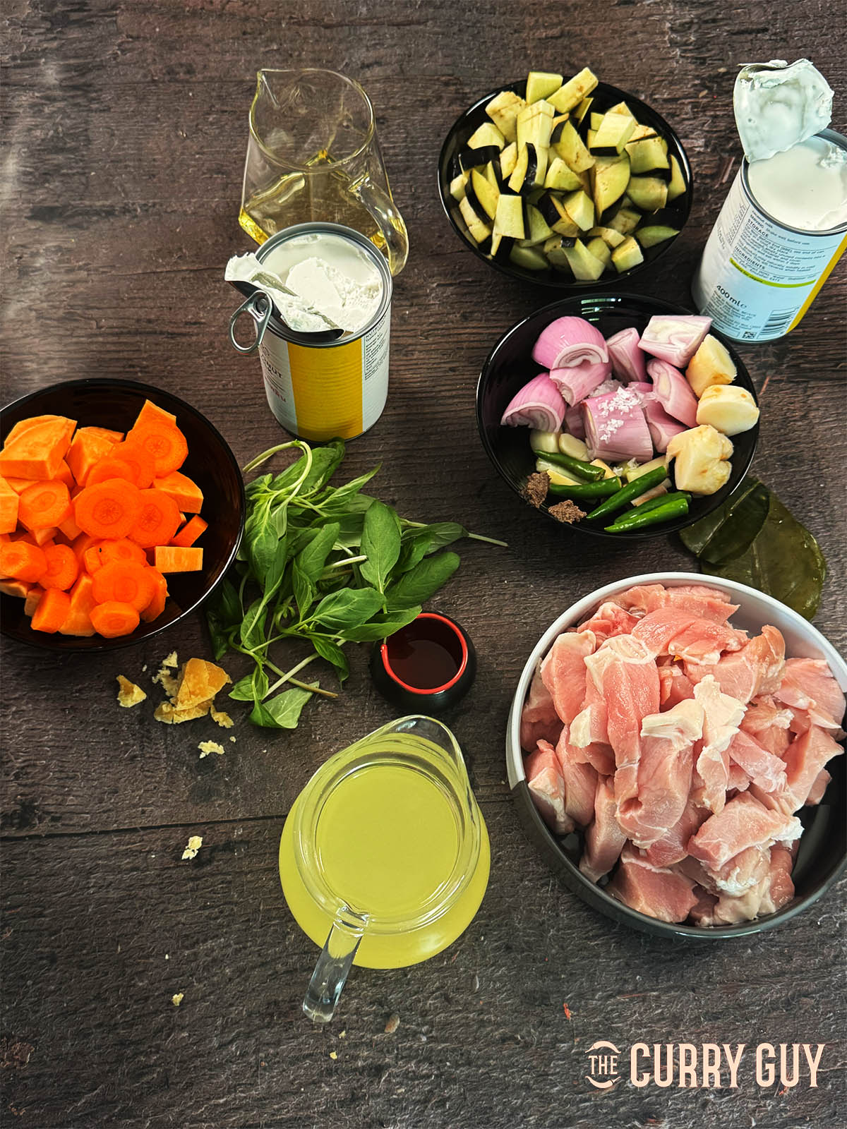 The ingredients for the recipe laid out on a counter top