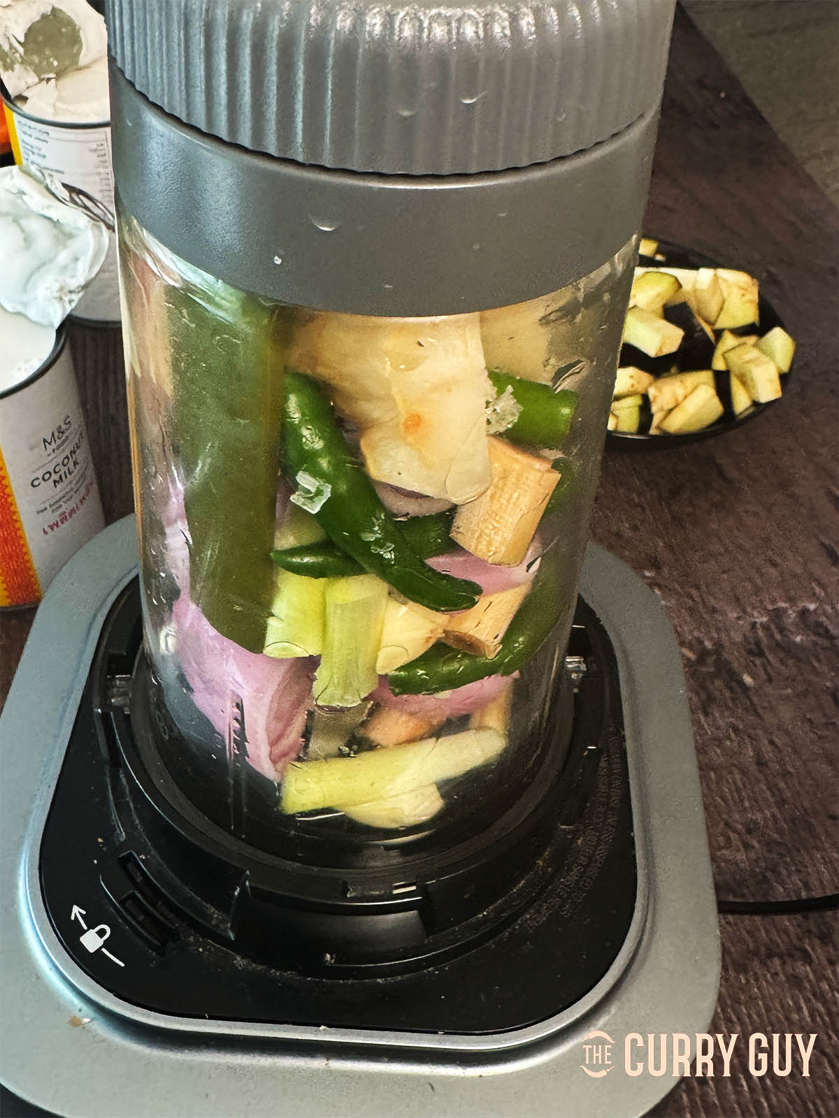 The paste ingredients ready to blend to a paste in a blender.