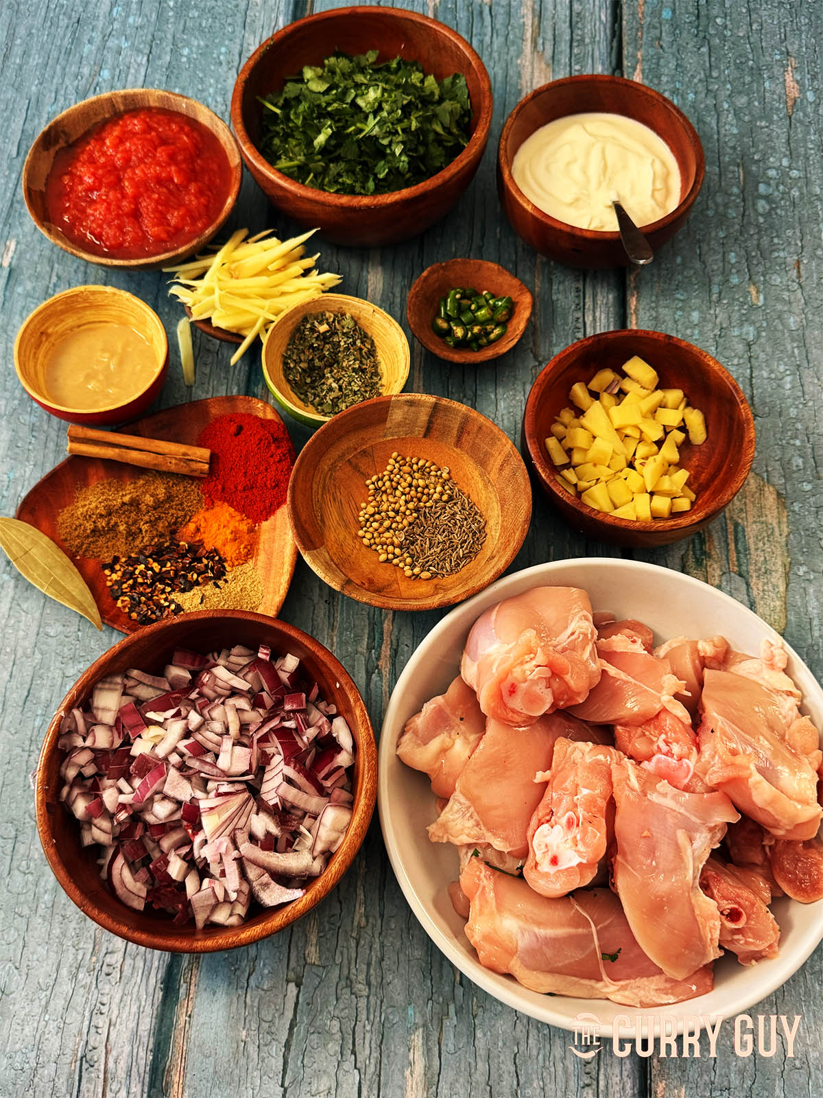Ingredients for the curry, prepared and ready.