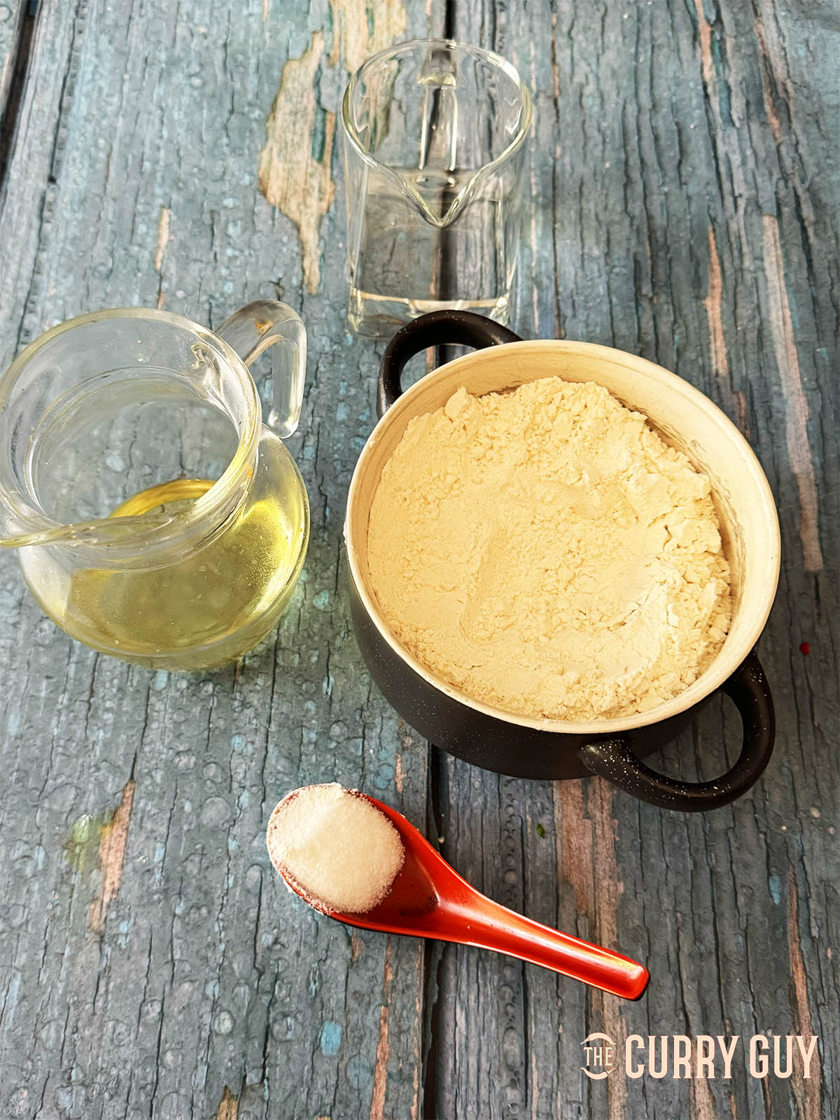 The ingredients for this puri recipe laid out and ready to start the process.