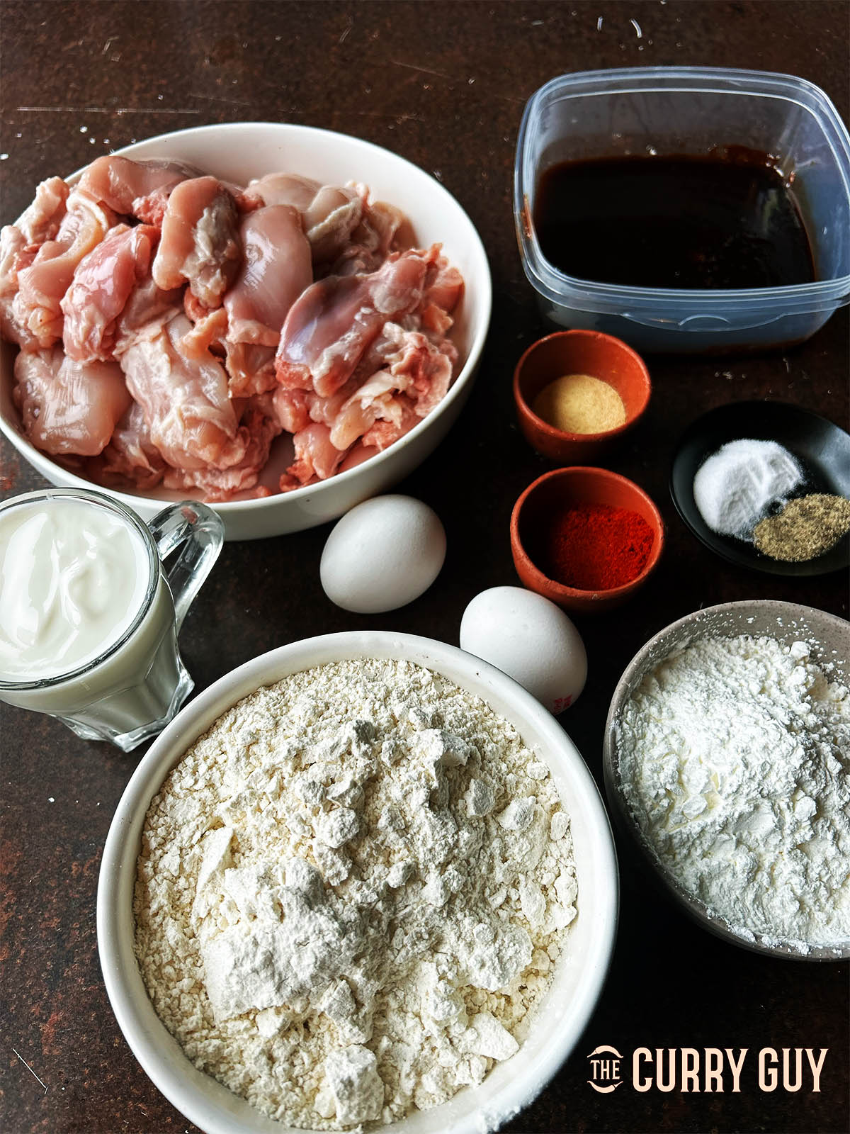 The ingredients for the recipe laid out on a countertop.