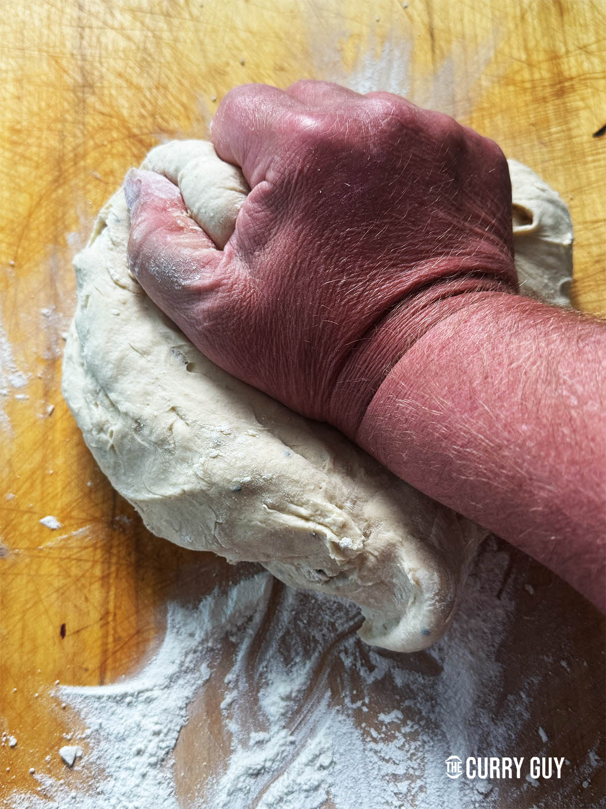 Kneading the dough.