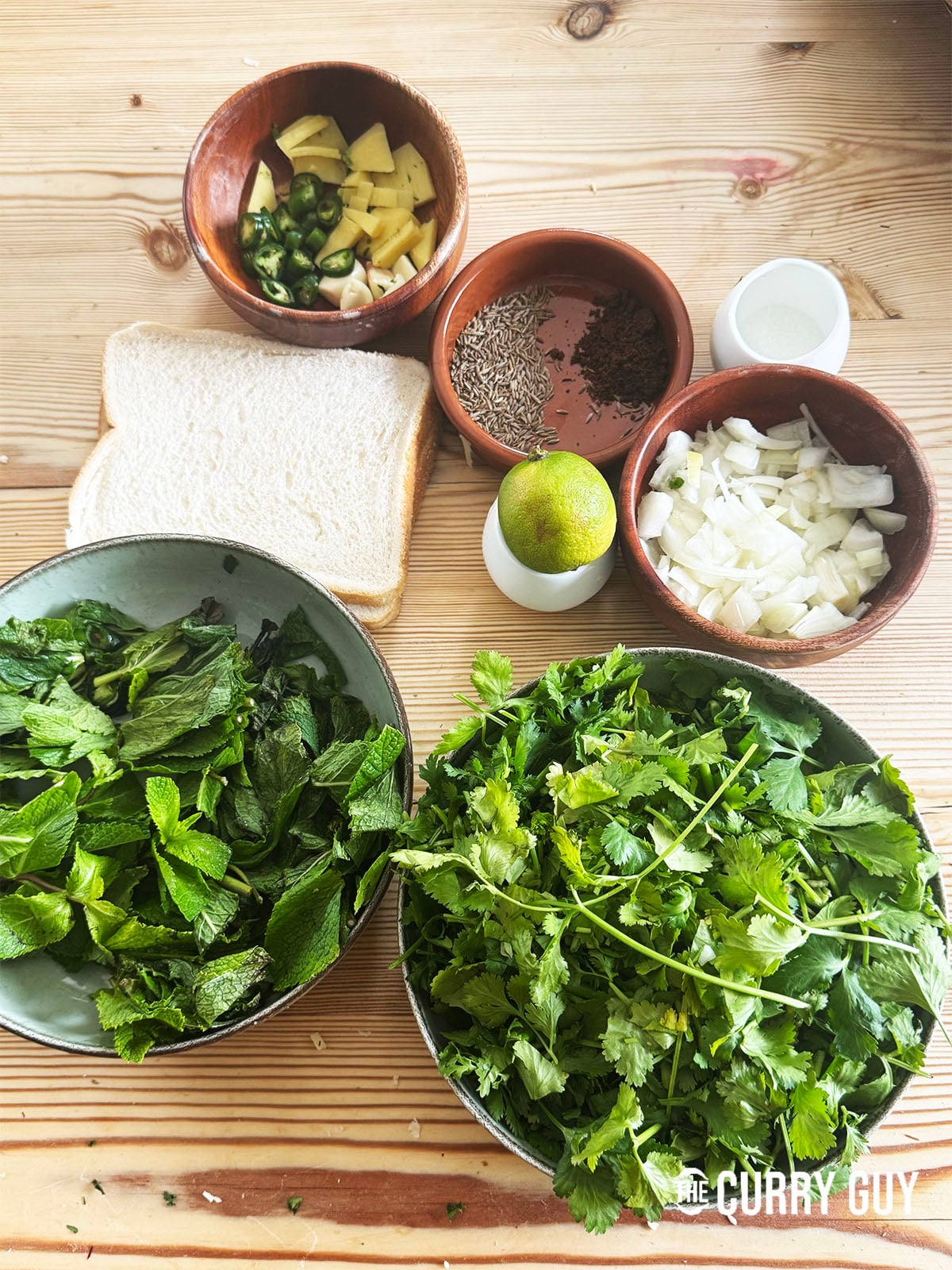 Coriander, Mint and Chilli Chutney ingredients